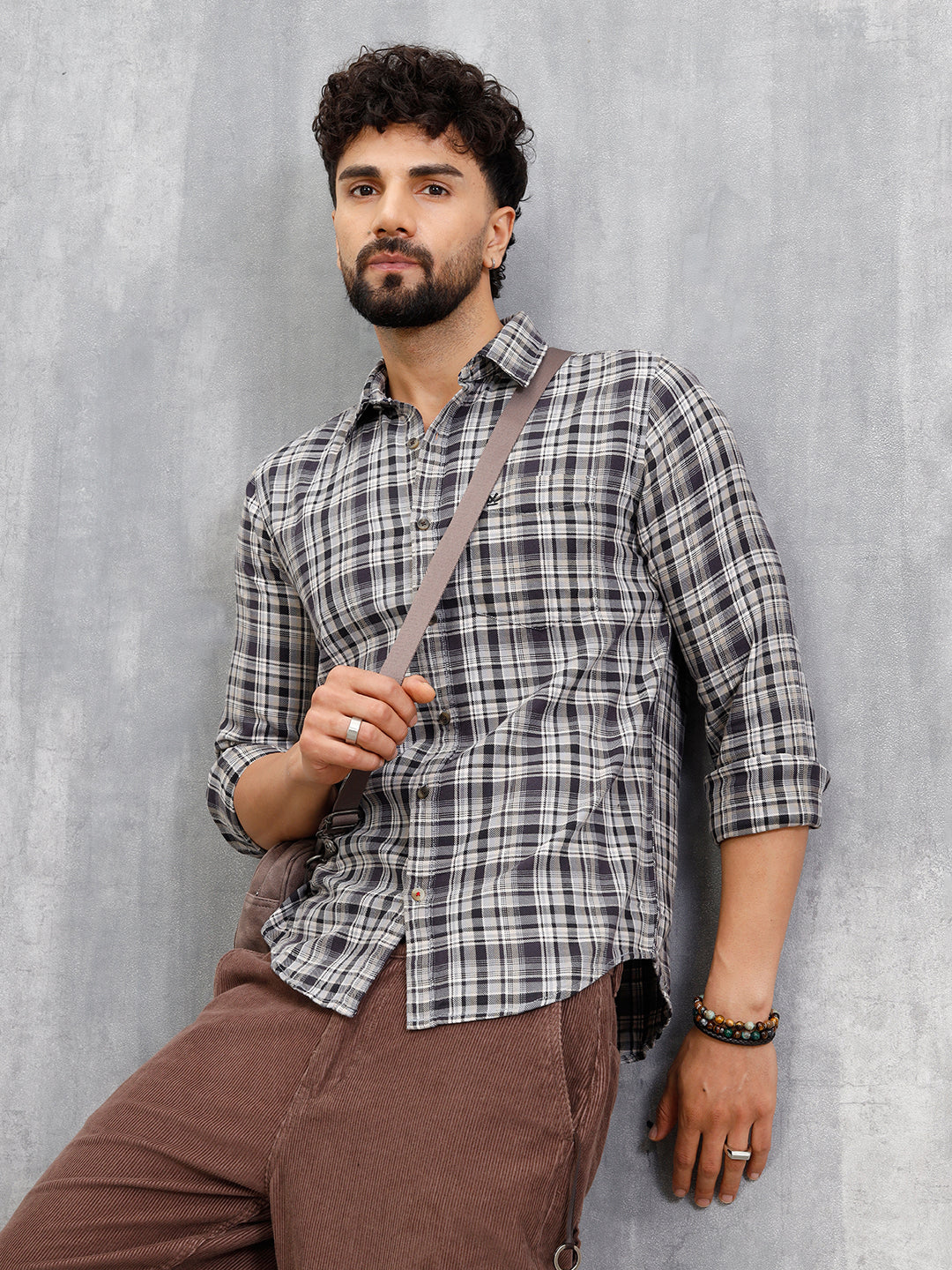 Yarn Dyed Check Shirt In Twill | Grey