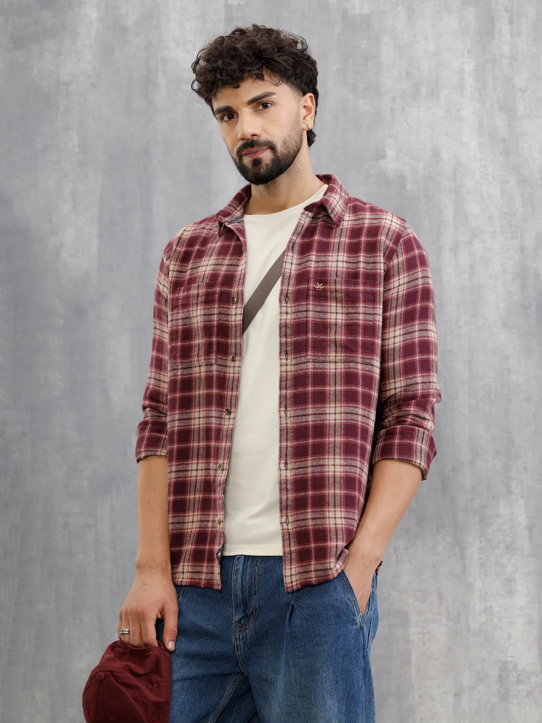 Brushed Flannel Utility Shirt In Slim Fit | Red