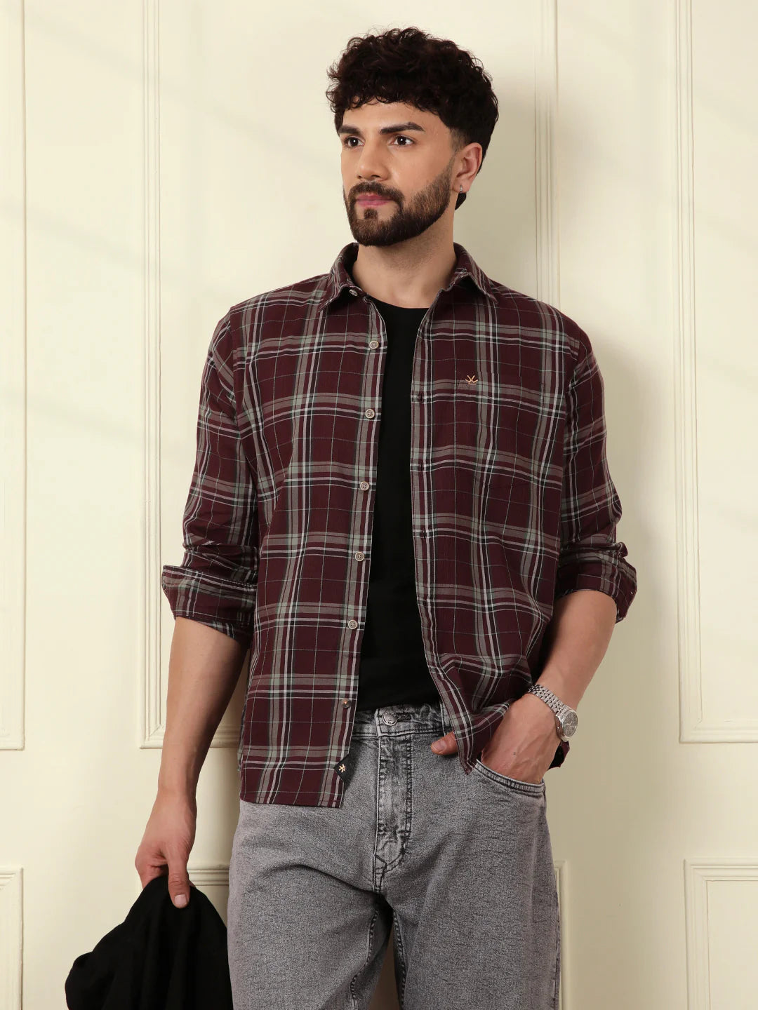 Textured Dobby Cotton Shirt | Maroon