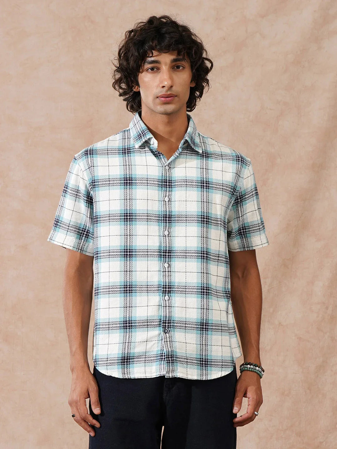 Textured Checks Comfort Fit Shirt | Blue