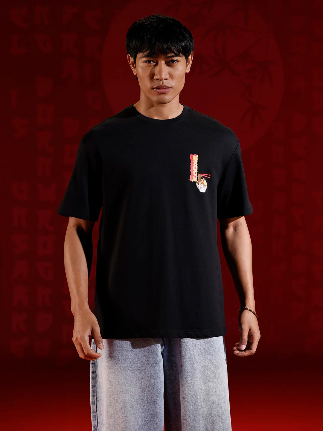 Oversized ramen graphic T-shirt | Black