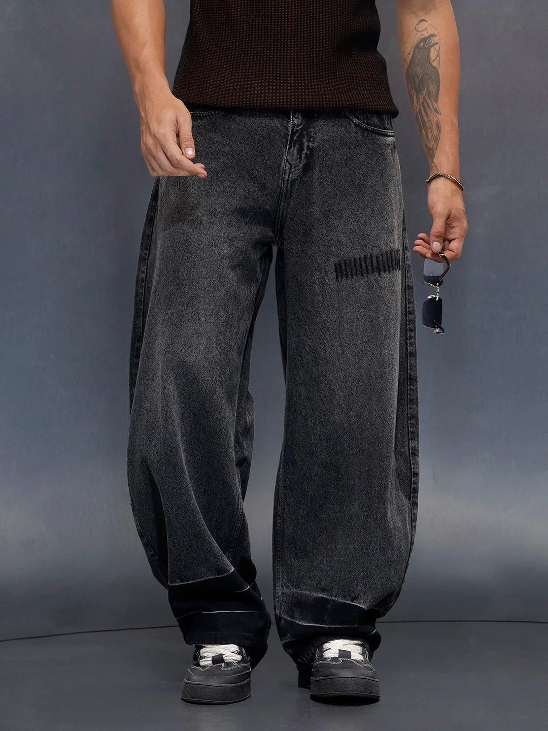 Men's Baloon fit jeans with details  | Dark Grey