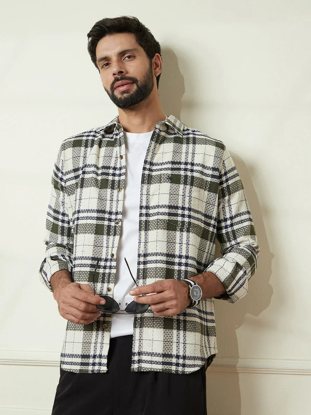 Checked Dobby Pattern Shirt | Green