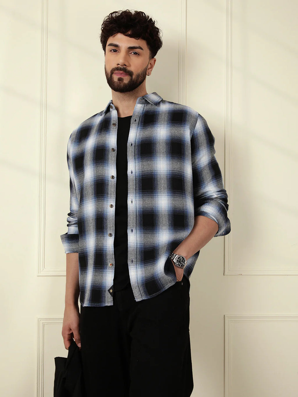 Shadow Checked Cotton Shirt | Grey