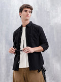 Men'S Casual Solid Patch Pocket Shirt | Black