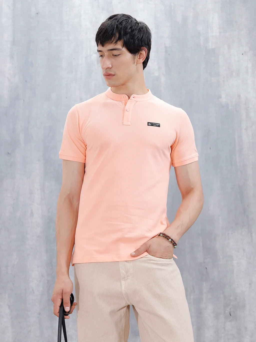Wrogn Men's Henley T-Shirt | Orange