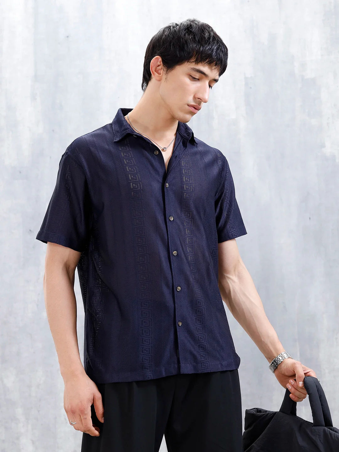 Men's Regular Fit Textured Shirt  | Navy Blue