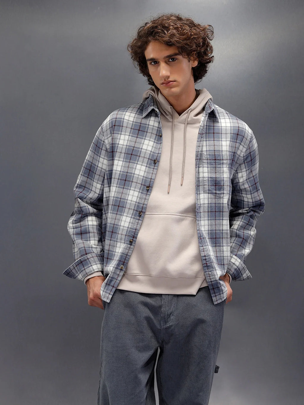 Textured Comfort Fit Checkered Pattern Shirt | Grey