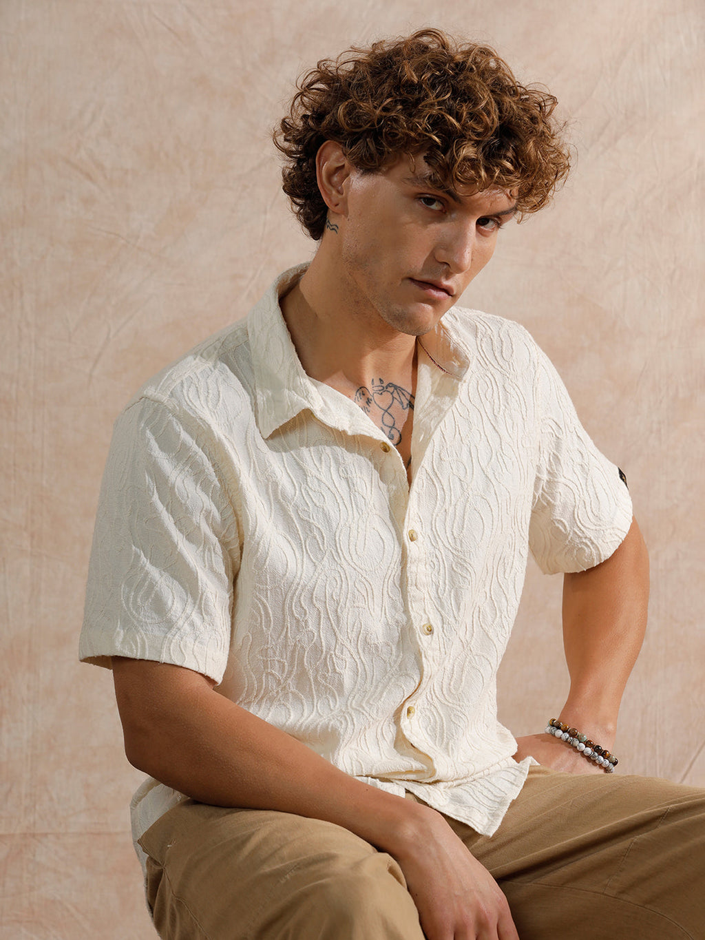 Textured Slim Fit Shirt | Off White