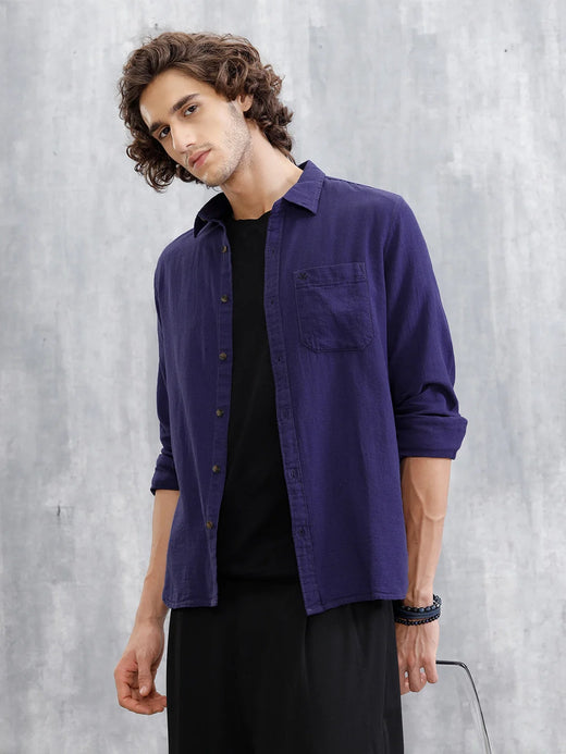 Solid Regular Fit Shirt | Navy Blue