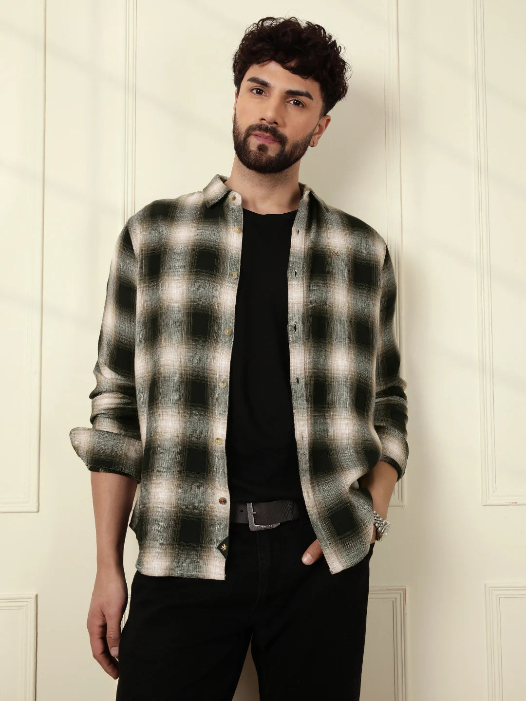 Shadow Checked Cotton Shirt | Black