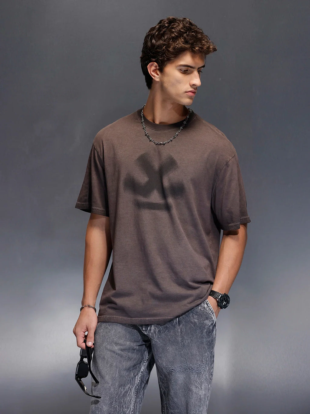 Men's Wrogn Branded Oversized washed Tee |  Brown