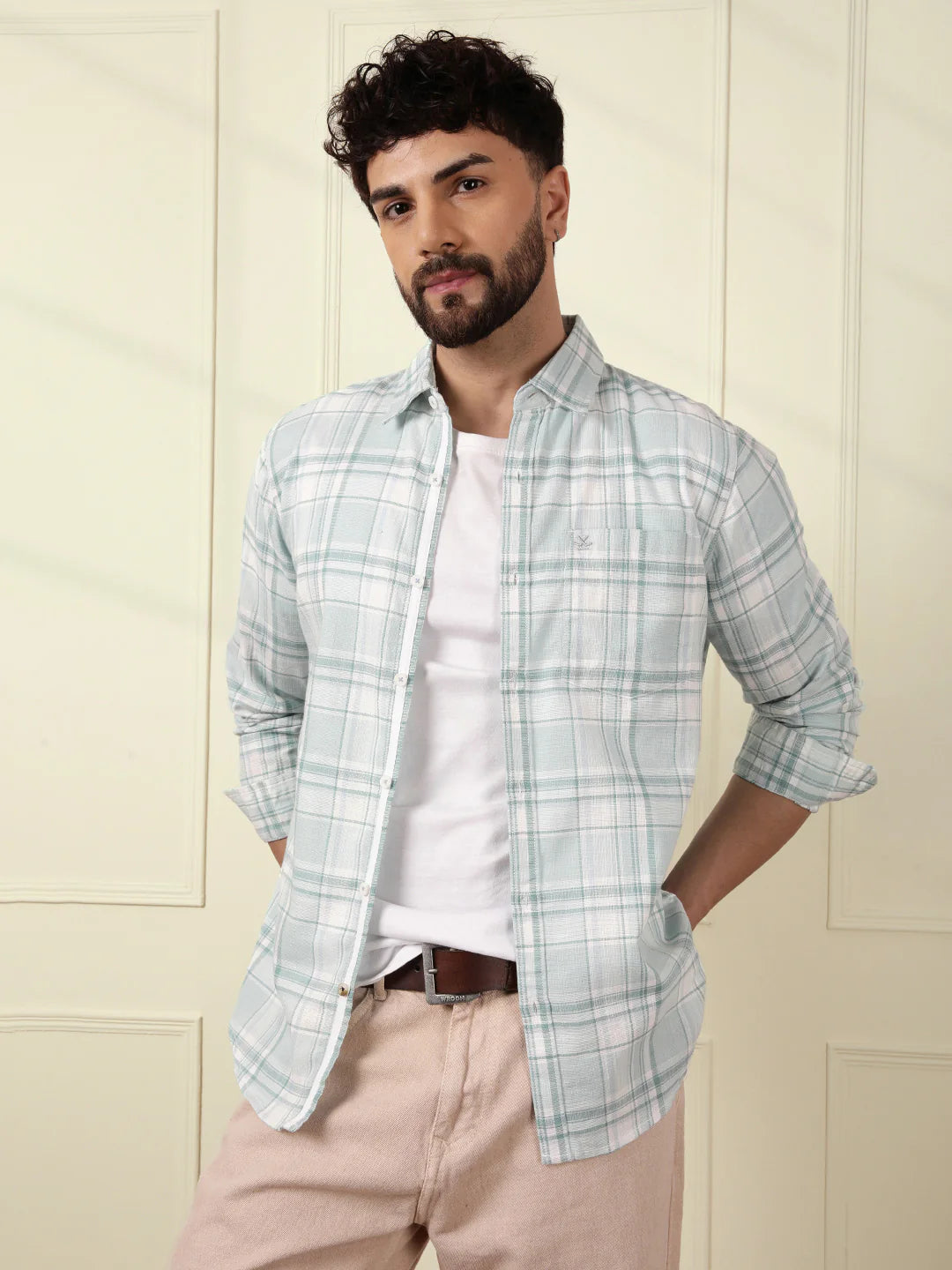 Textured Checks Summer Shirt | Green