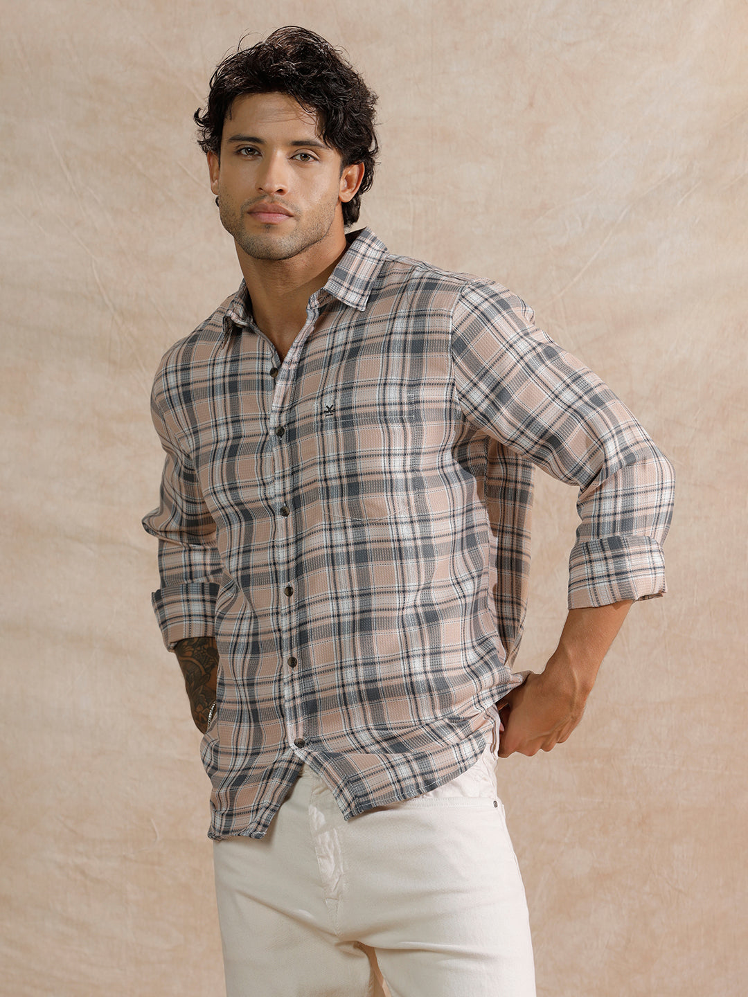 Dobby Textured Regular Fit Shirt | Beige