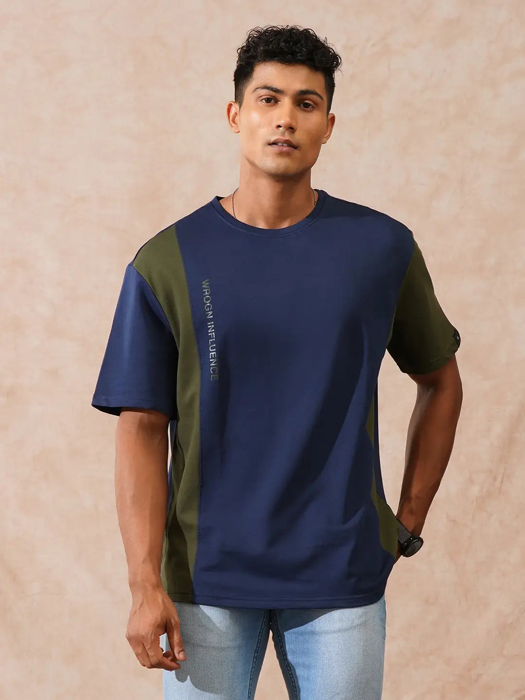Cut & Sew Oversized T-Shirt | Navy Blue