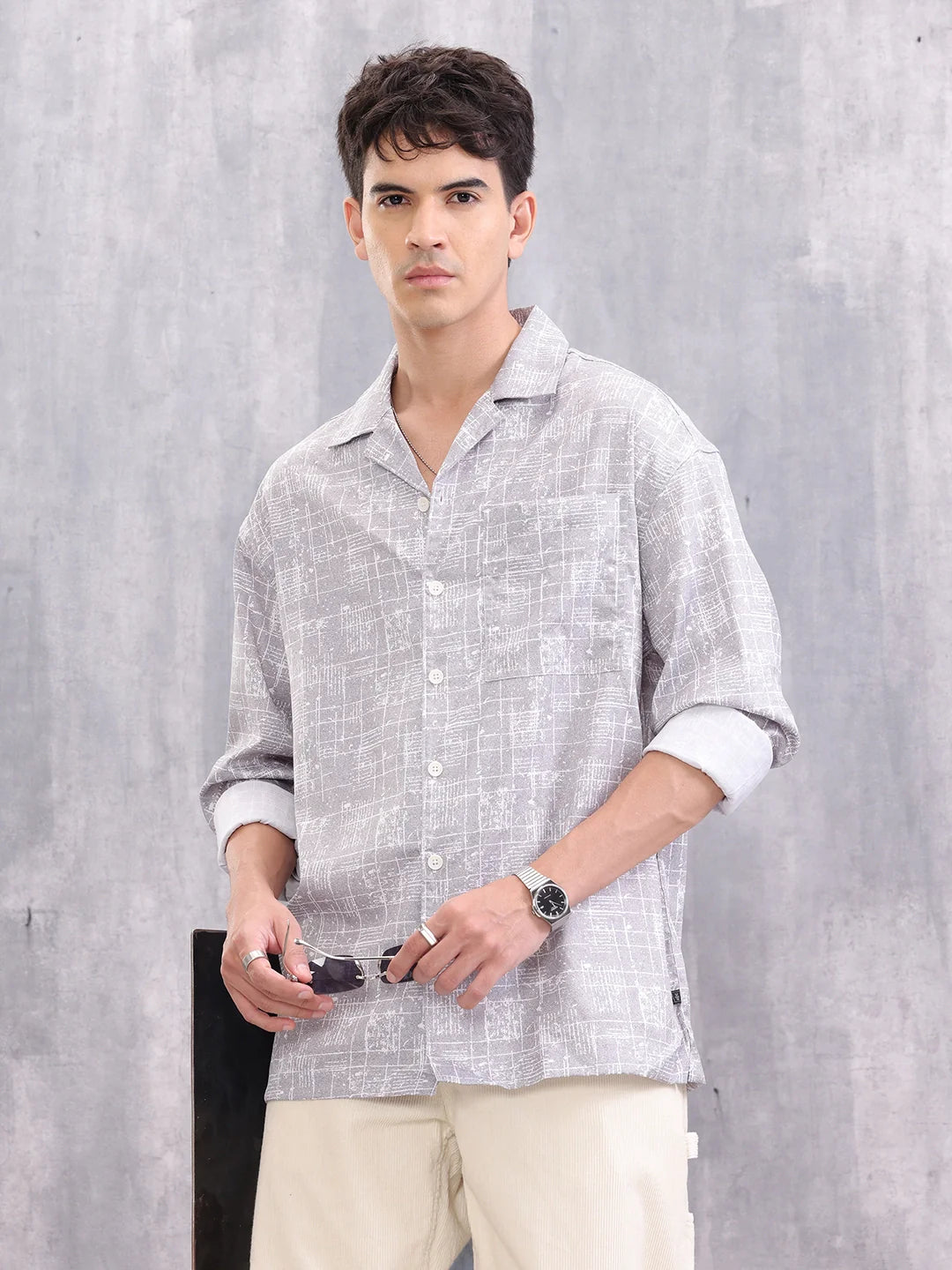 Graphic Aop Cotton Shirt | Grey