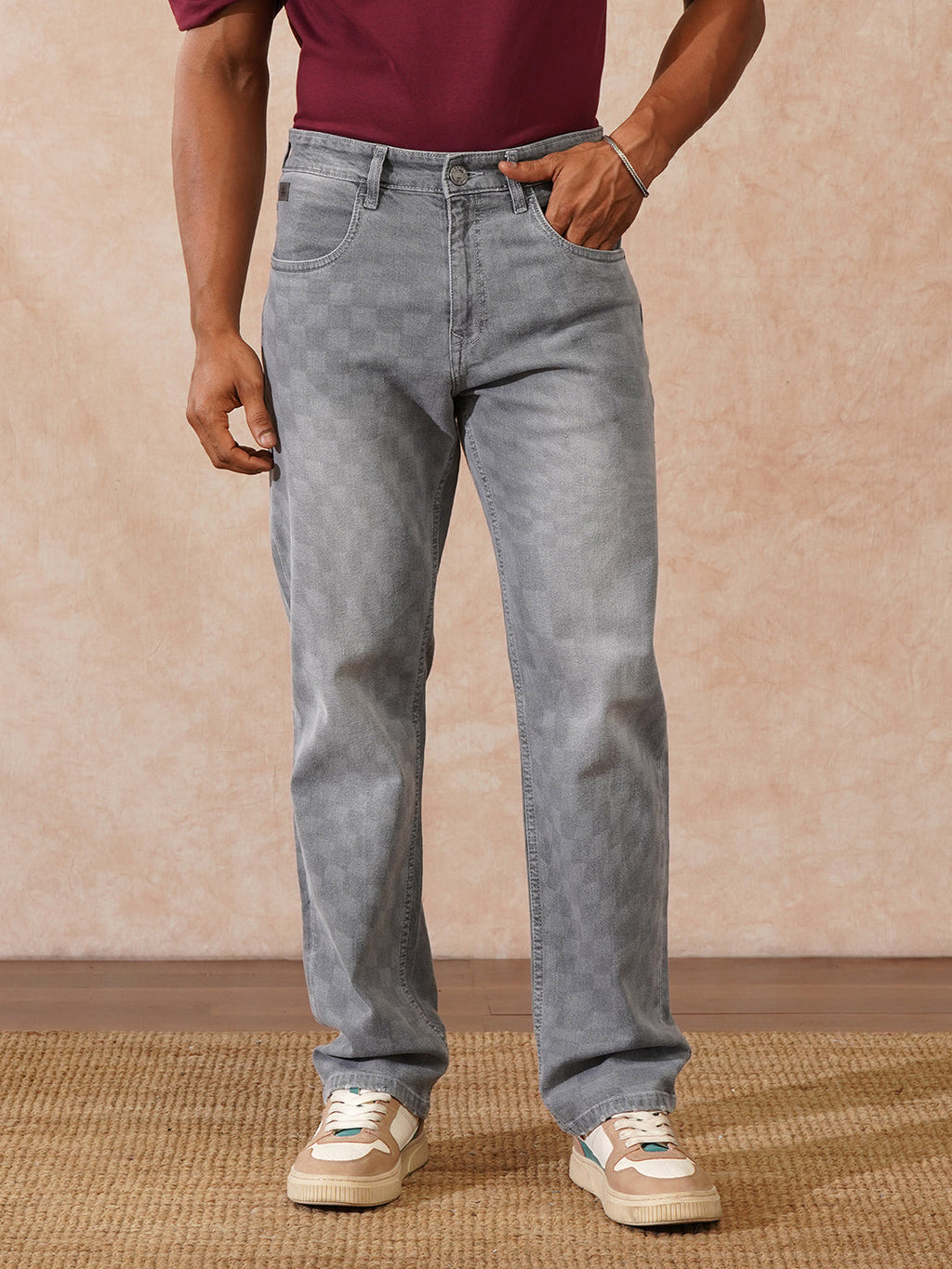 Laser Print Anti Fit Jeans | Grey