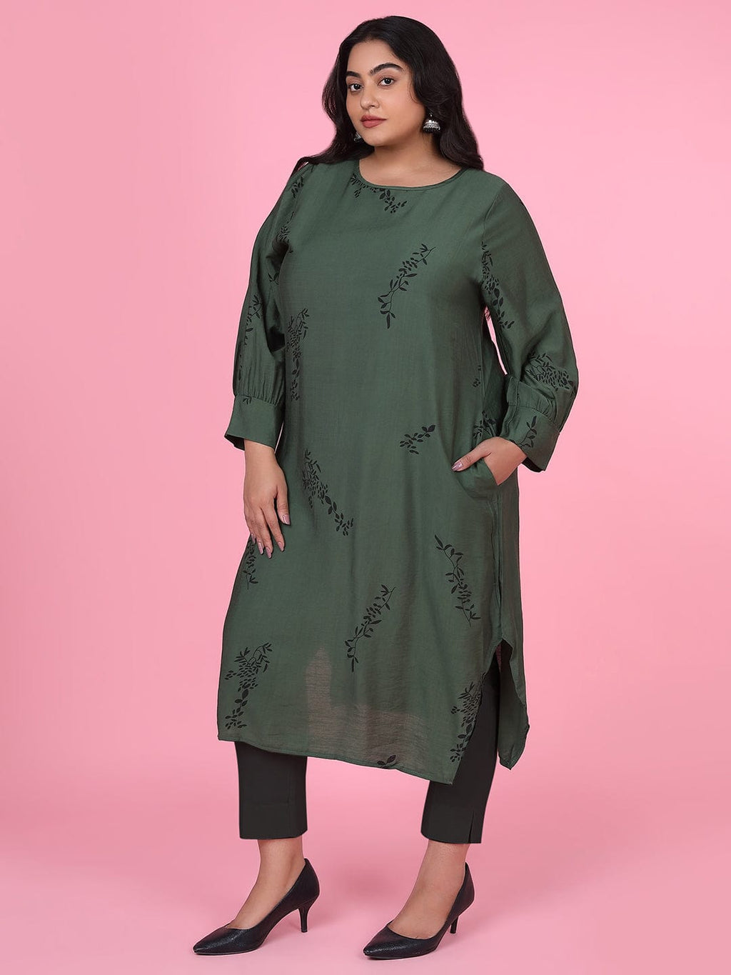 Women's Floral Straight Green Kurta