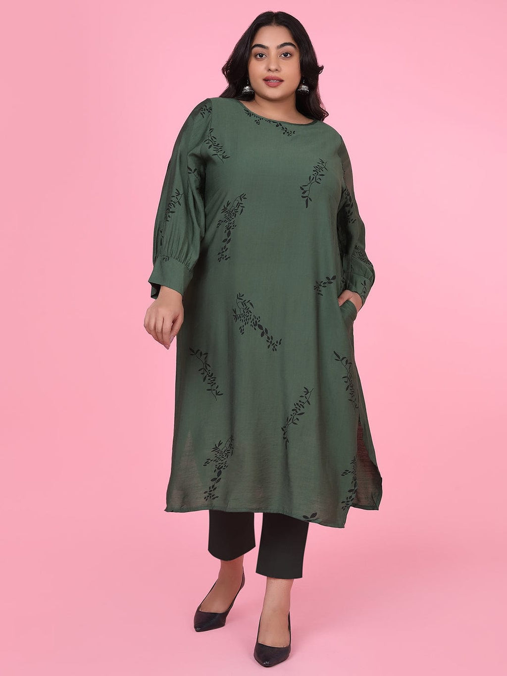 Women's Floral Straight Green Kurta