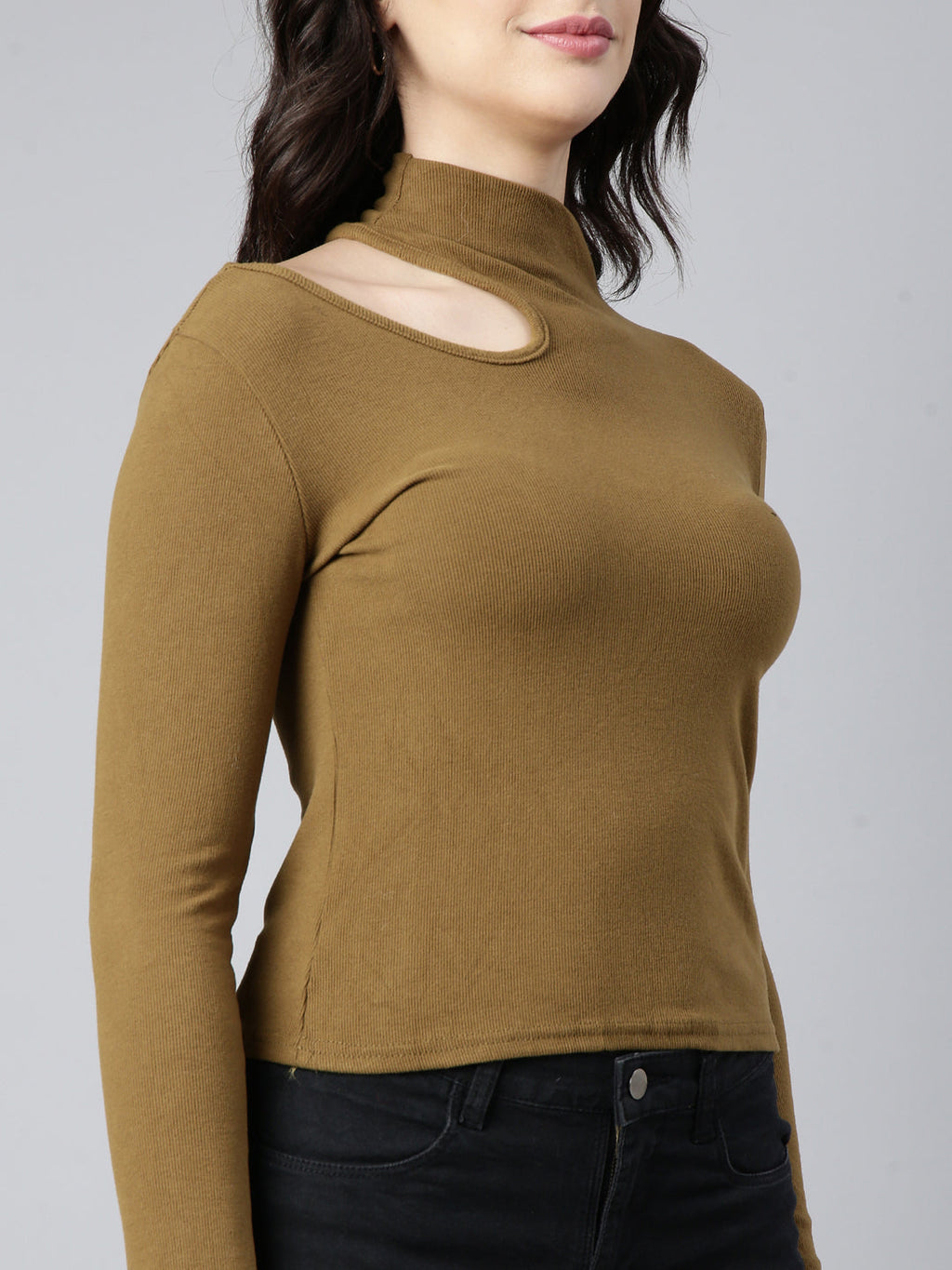 Women's Olive Choker Neck Top