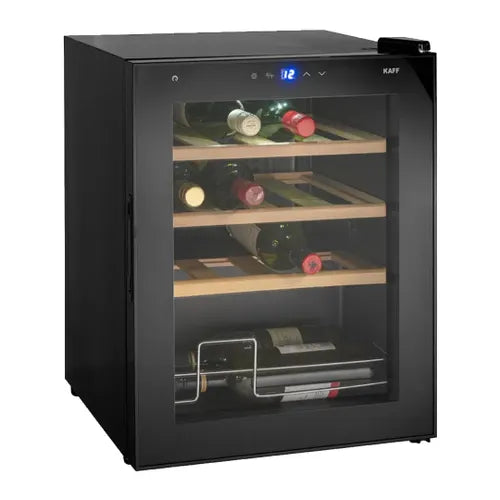 KAFF WC 48 TH BW | Capacity – 16 Bottles | Touch Control with LED Display | Auto Defrost | Memory Function | Child Lock | Black Glass Door | Wine Cooler (Free Standing)