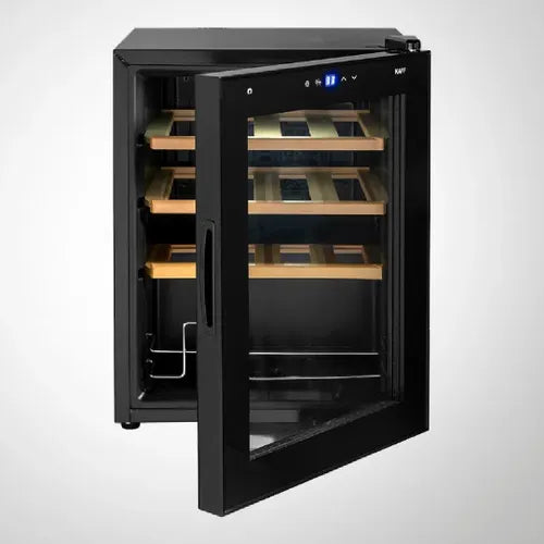 KAFF WC 48 TH BW | Capacity – 16 Bottles | Touch Control with LED Display | Auto Defrost | Memory Function | Child Lock | Black Glass Door | Wine Cooler (Free Standing)