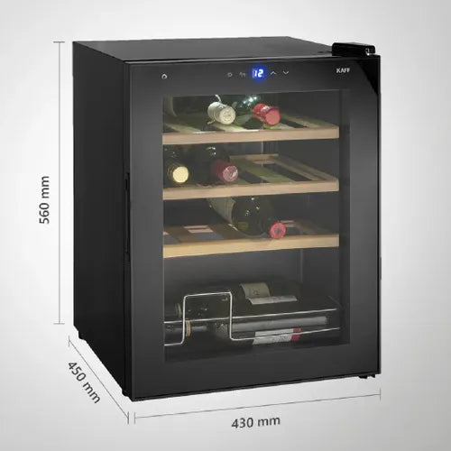 KAFF WC 48 TH BW | Capacity – 16 Bottles | Touch Control with LED Display | Auto Defrost | Memory Function | Child Lock | Black Glass Door | Wine Cooler (Free Standing)