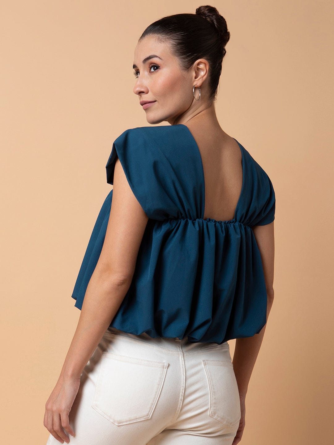Women's Solid Teal Blouson Top