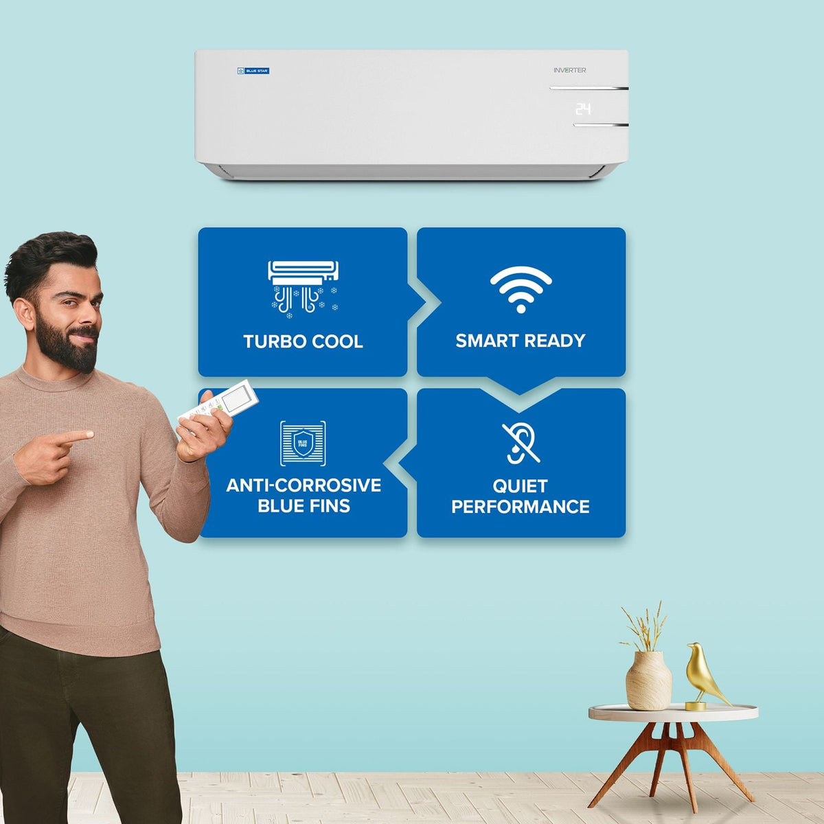 Blue Star Y Series 5 in 1 Convertible 1.5 Ton 3 Star Inverter Split AC with Self Diagnosis (Copper Condenser, ID318YKU)