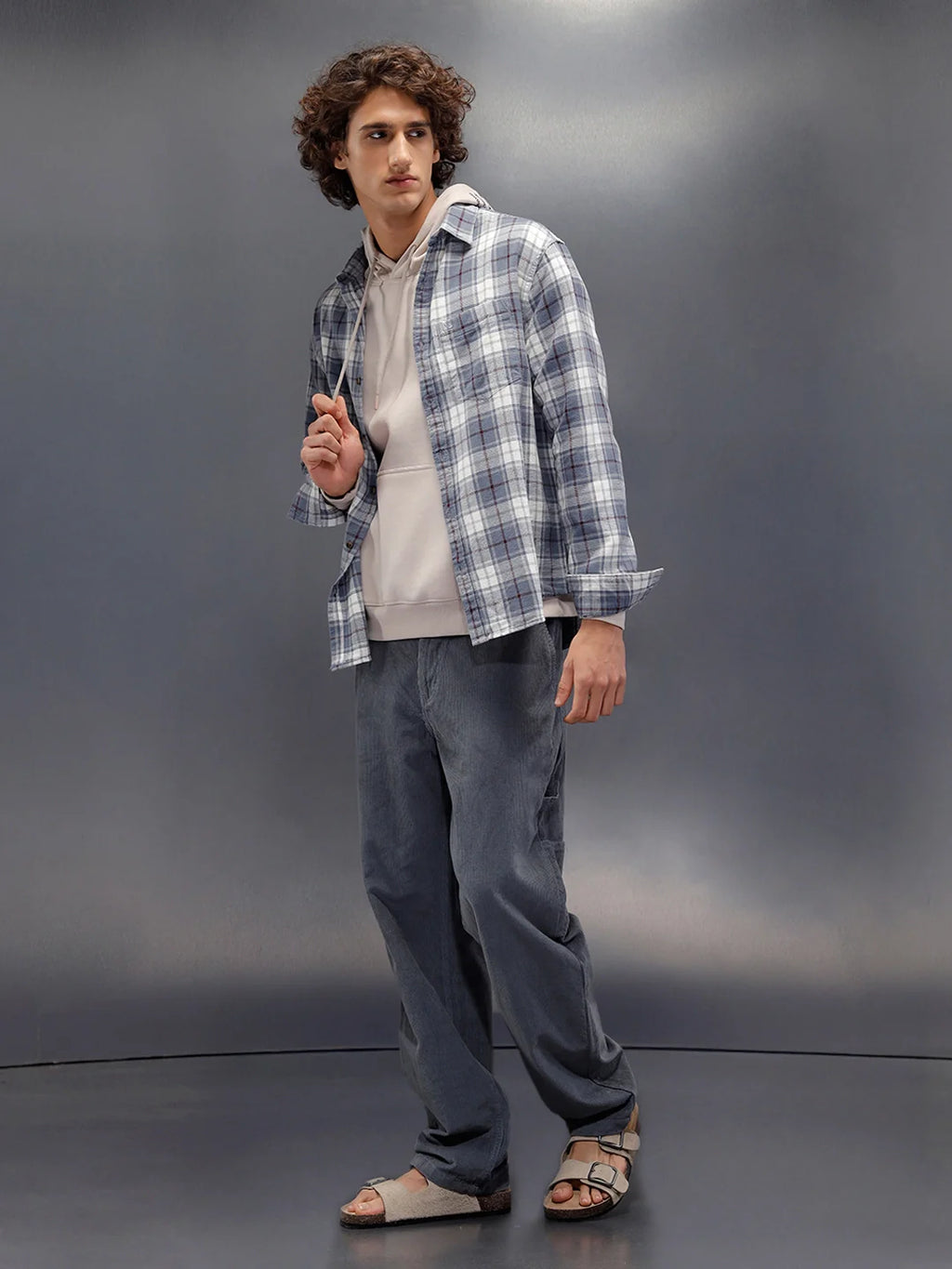 Textured Comfort Fit Checkered Pattern Shirt | Grey