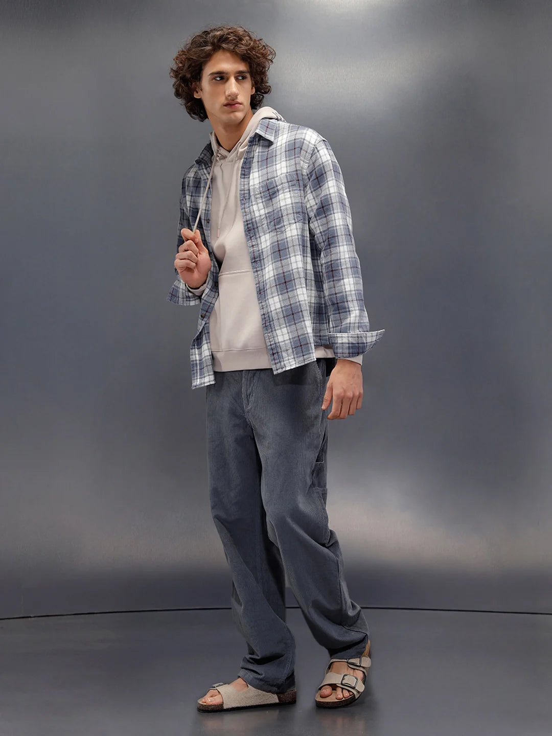 Textured Comfort Fit Checkered Pattern Shirt | Grey