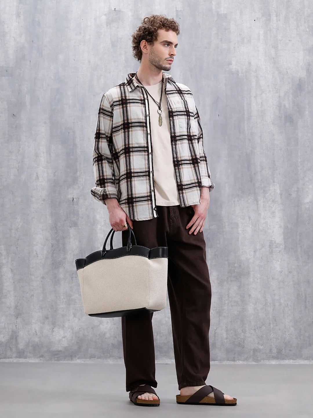Yarn Checked Slim Fit Shirt | Brown