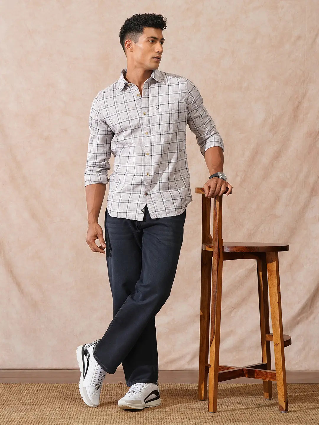 Textured Tonal Check Shirt | Khaki