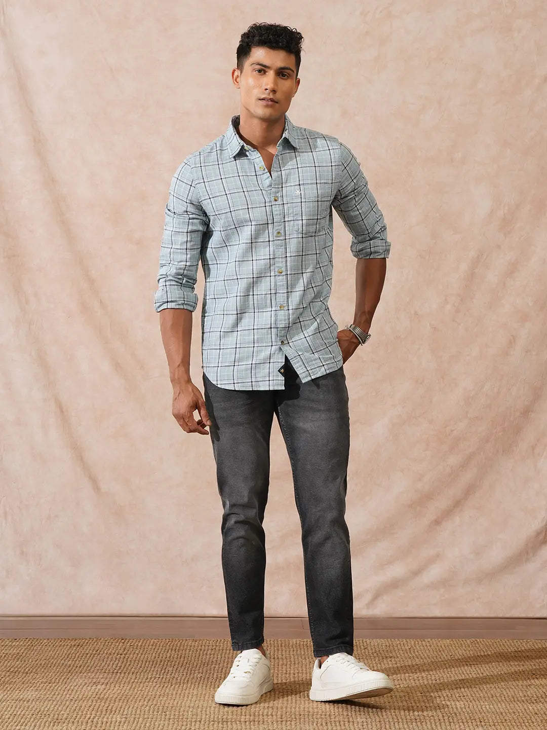 Textured Tonal Check Shirt | Blue