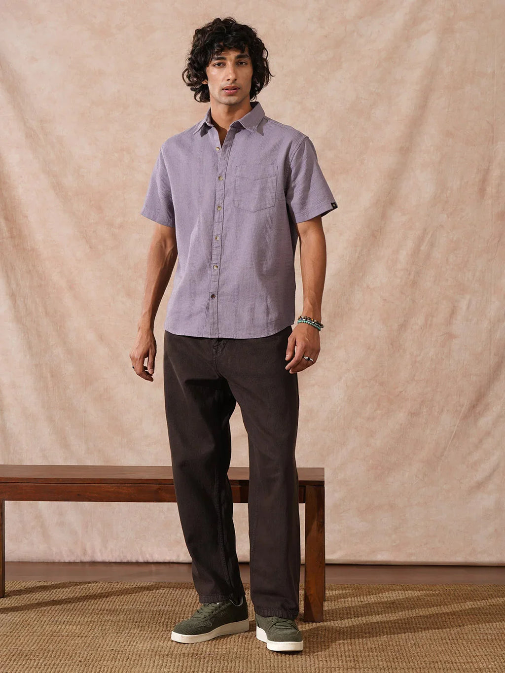 Waffle Textured Comfort Fit Shirt | Purple