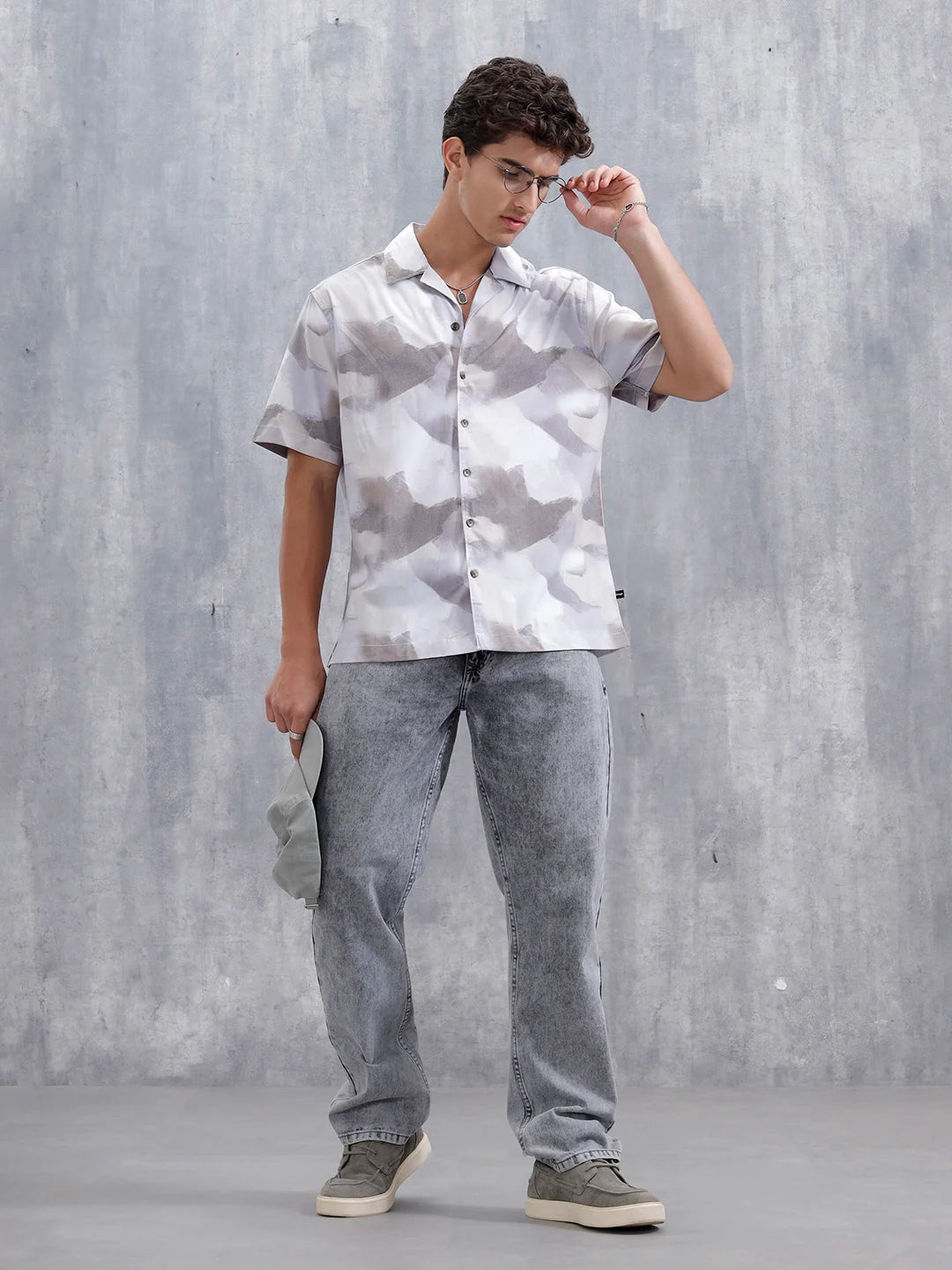 Abstract Aop Printed Comfort Fit Resort Collar Shirt | Purple