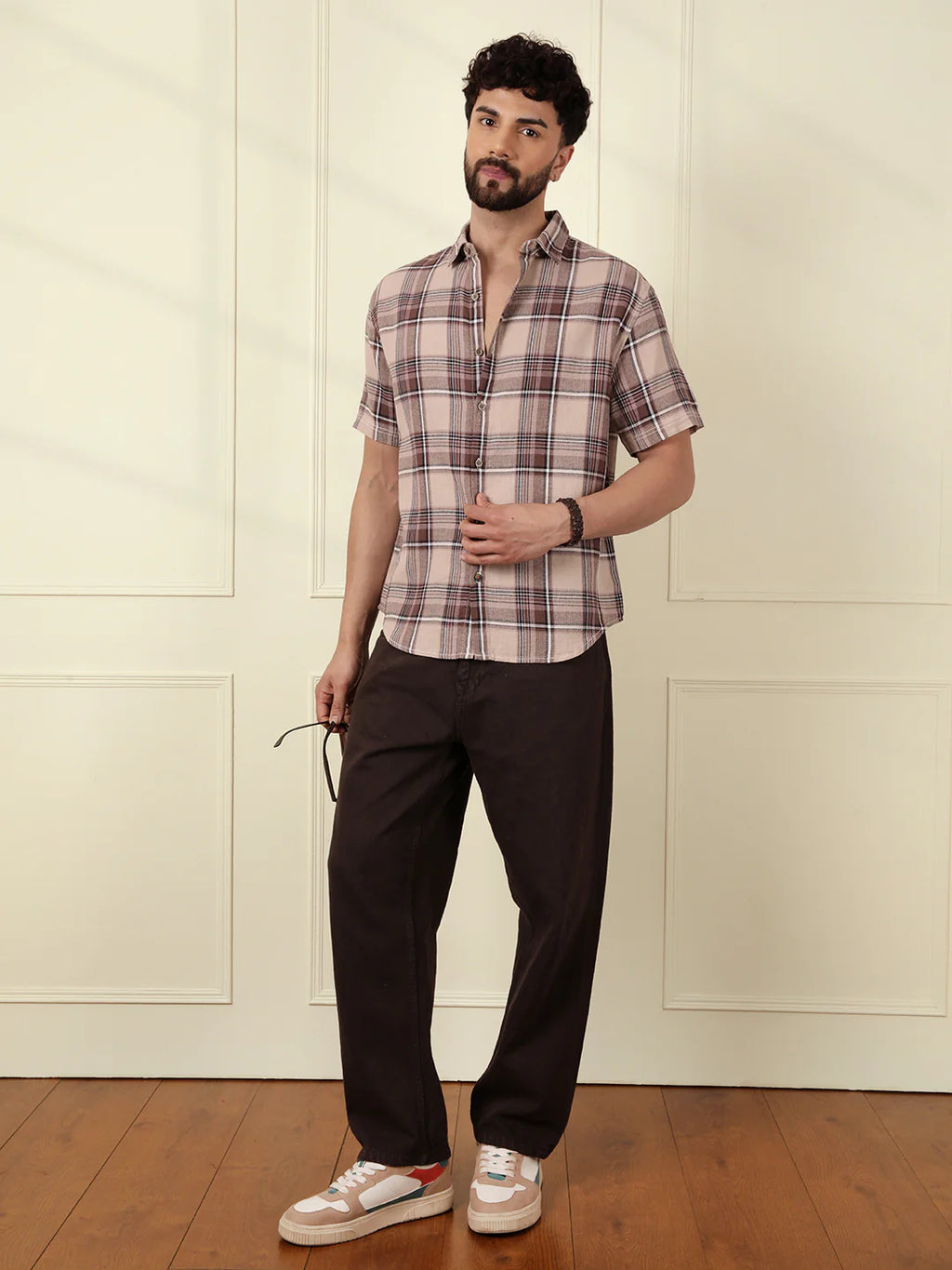 Checked Open Dobby Shirt | Brown
