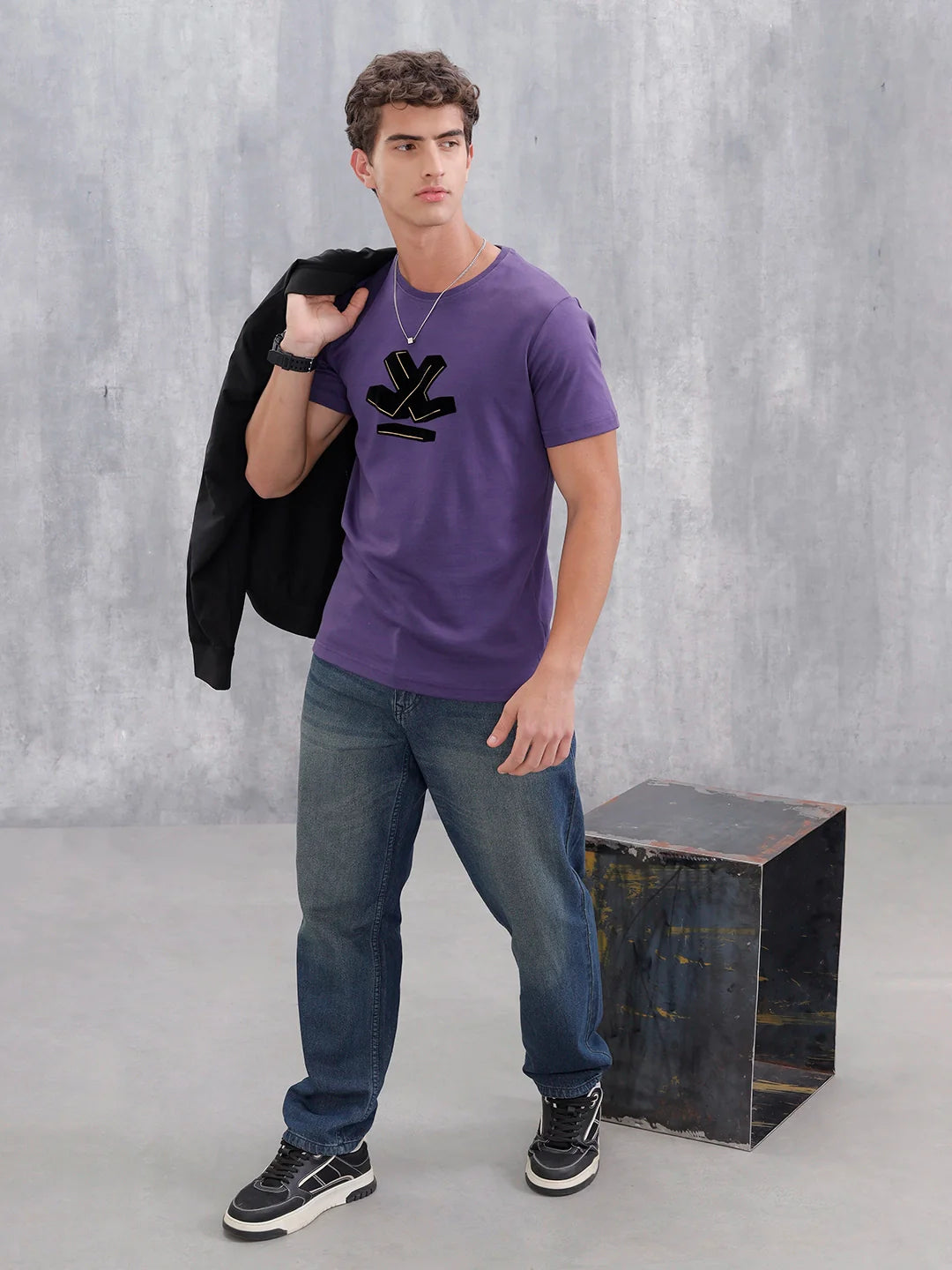 Slim Fit Metallic Flock T-Shirt | Purple