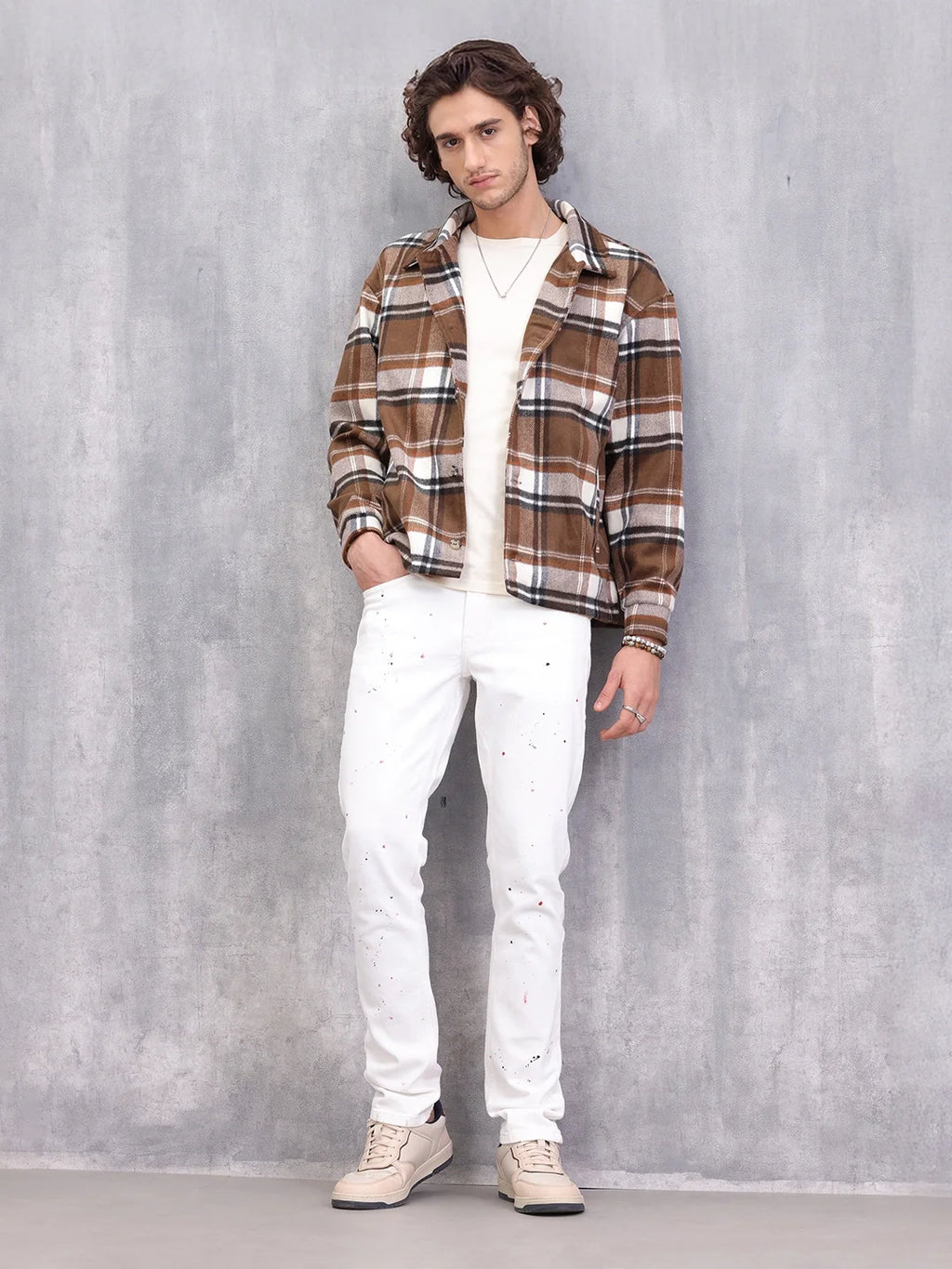 Slim Fit Paint Splash Jeans | White