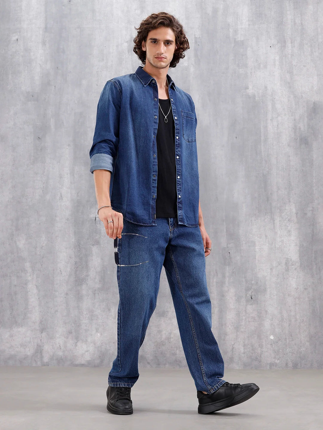 Denim Slim Fit Shirt In Medium Stone Wash | Dark Stone