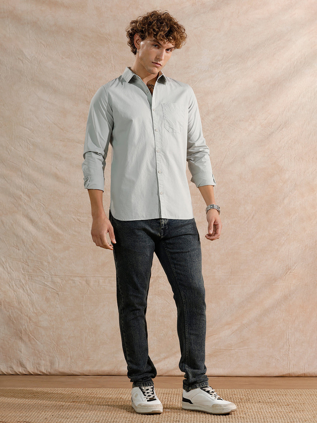 Solid Regular Fit Cotton Shirt | Grey