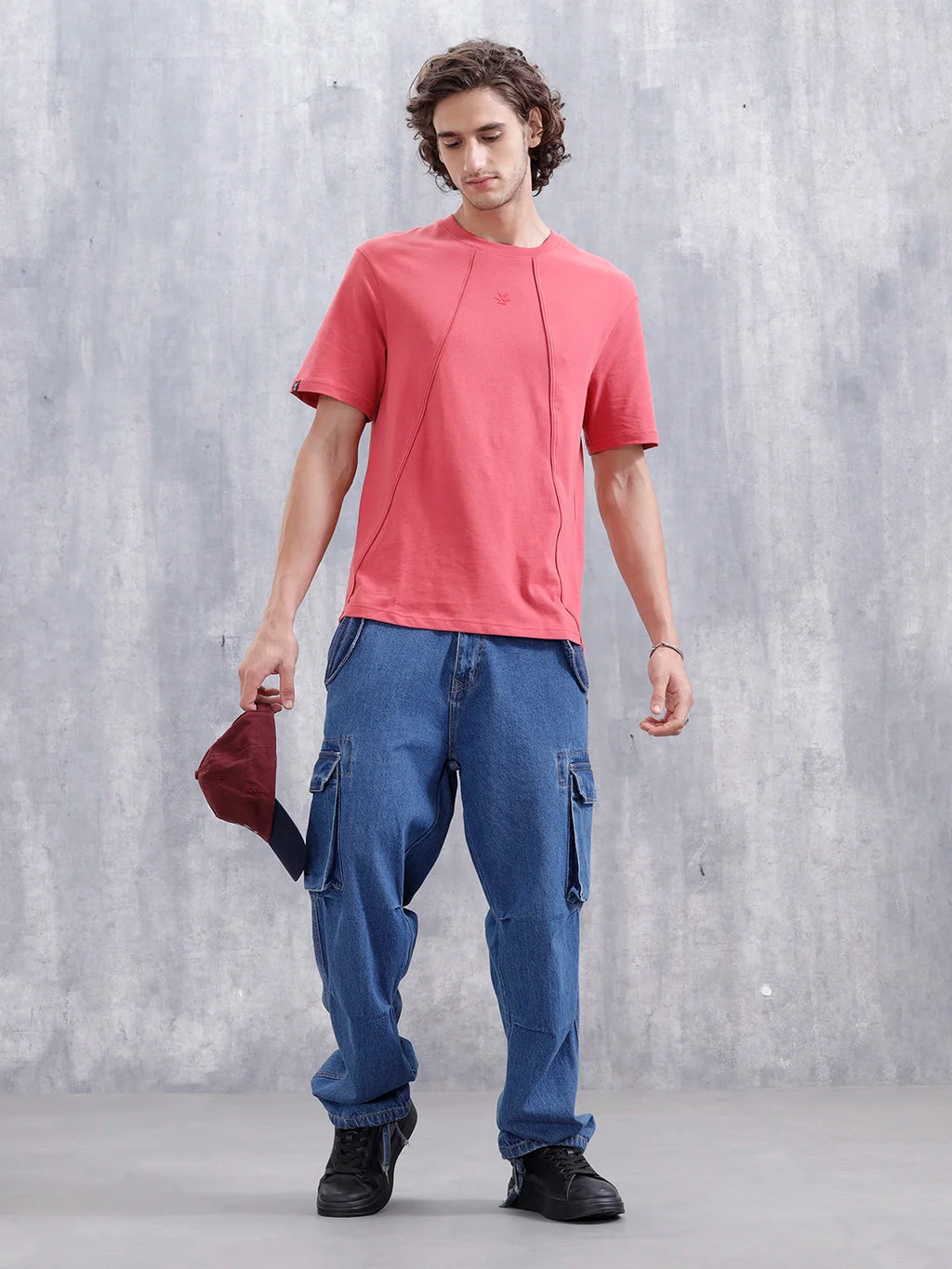 Men Solid Comfort Fit Tshirt With Pipping Detail | Red