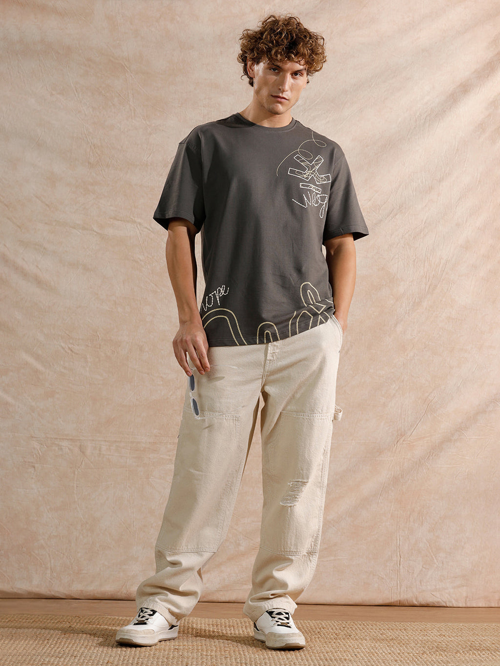 Distressed Loose Fit Trouser | Beige