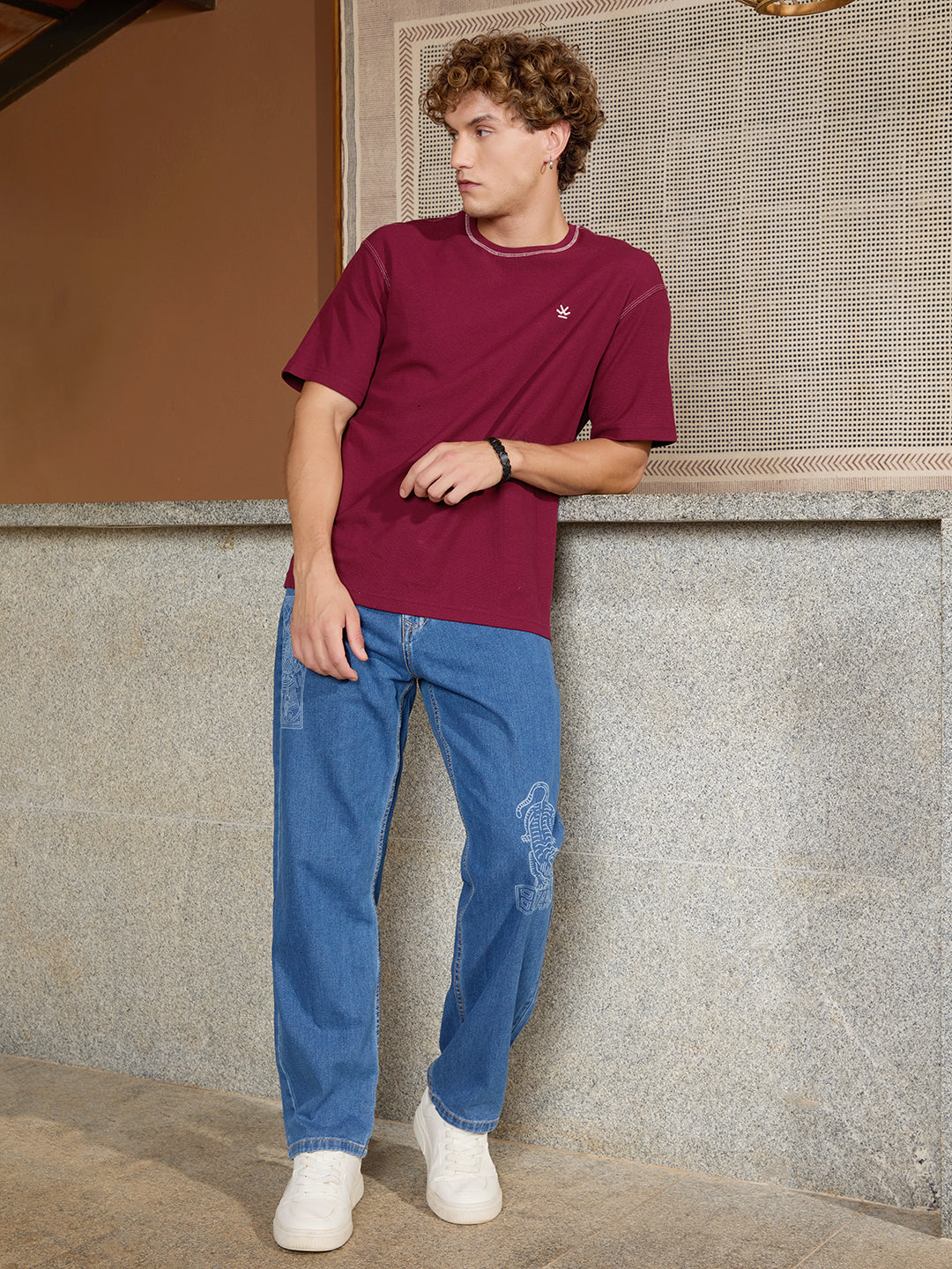 Laser Print Loose Fit Jeans | Blue