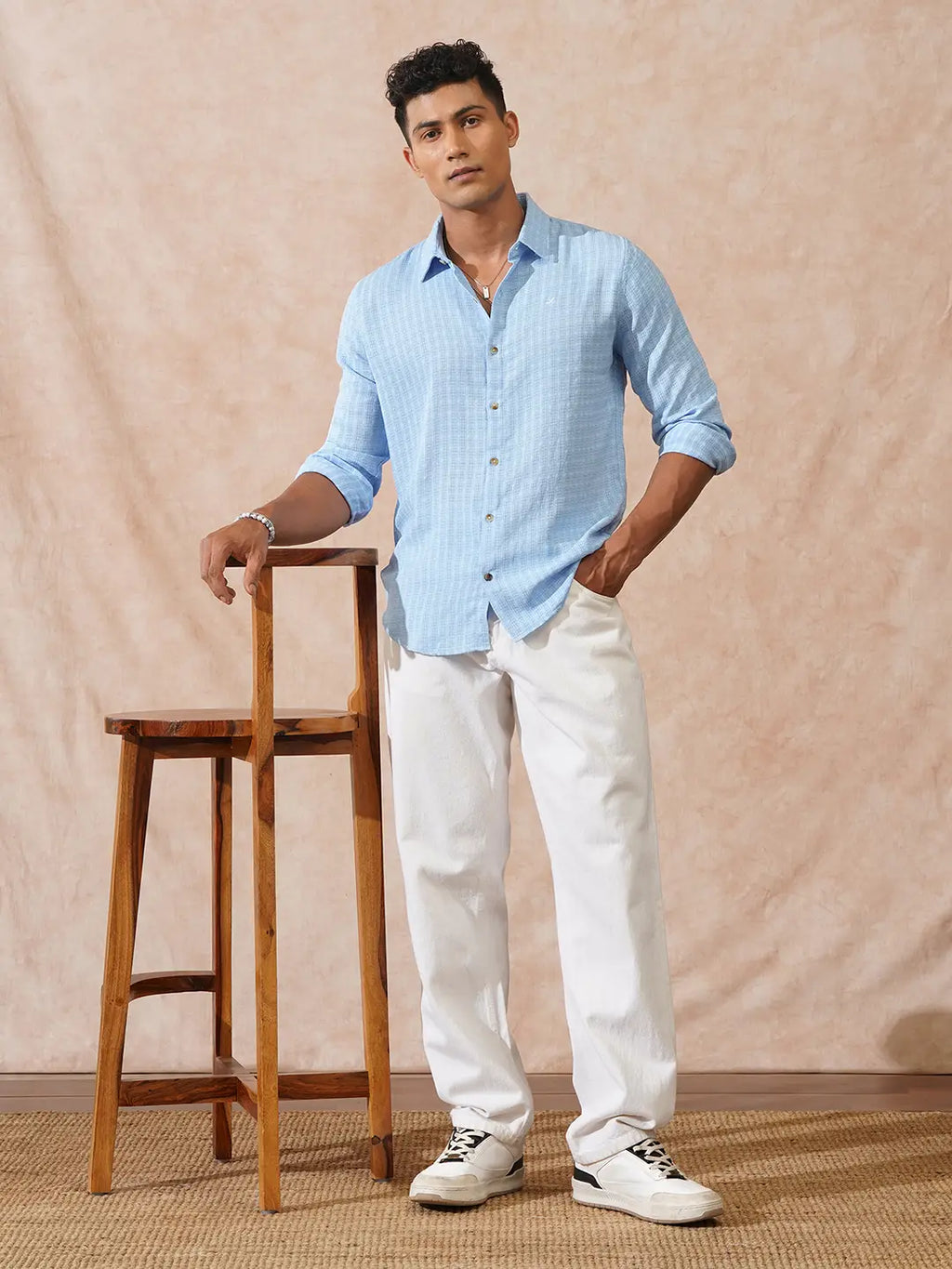 Textured Light Weight Shirt | Light Blue