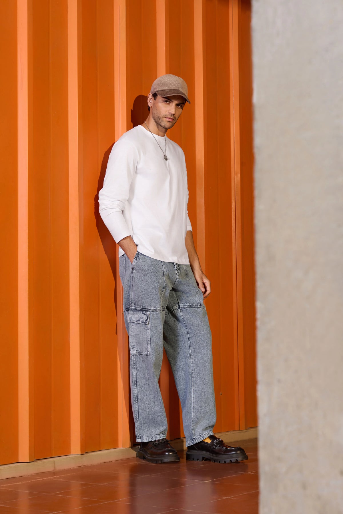 Washed Anti Fit Denim Cargo | Grey