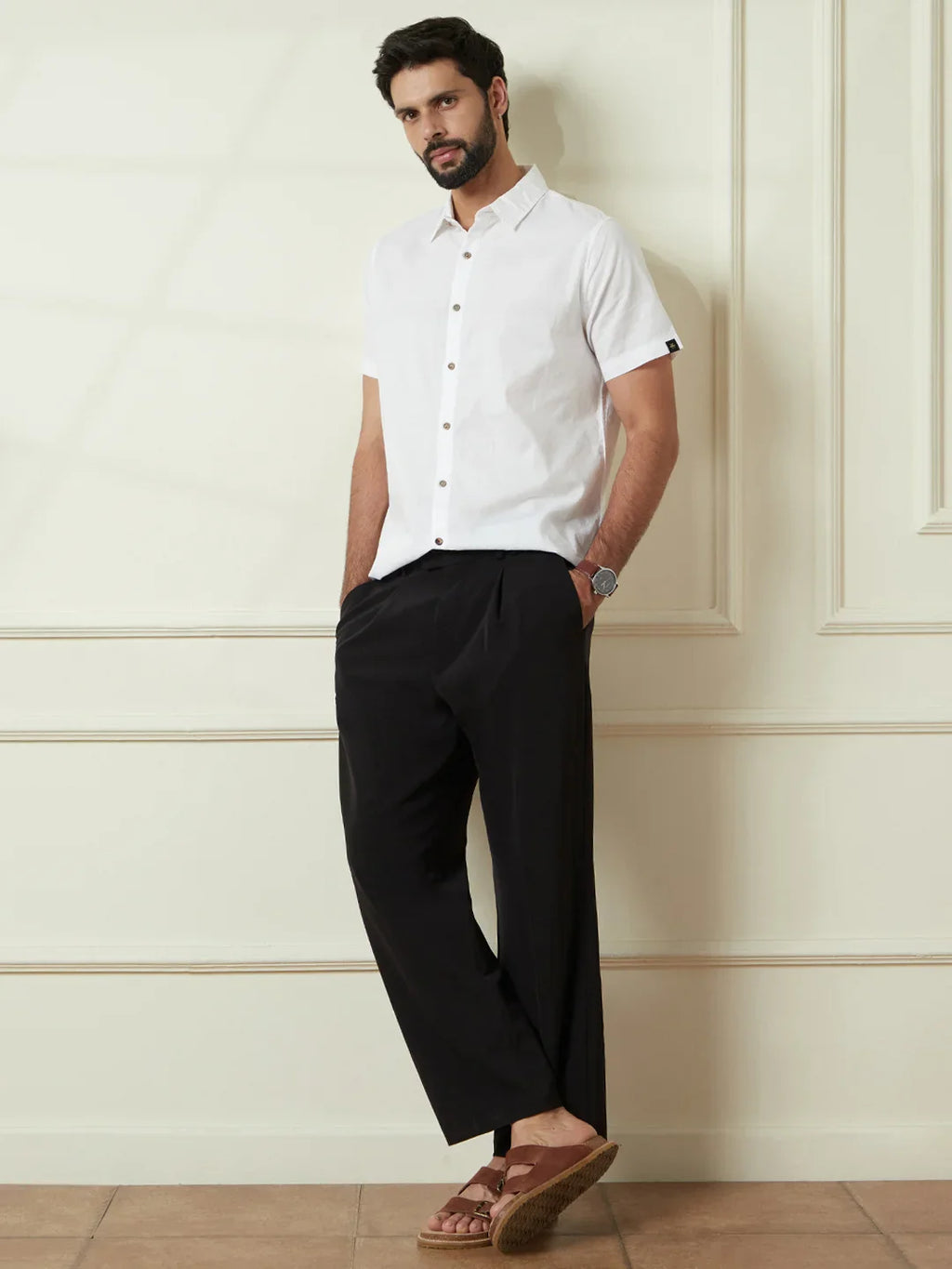 Textured Cotton Slim Fit Shirt | White
