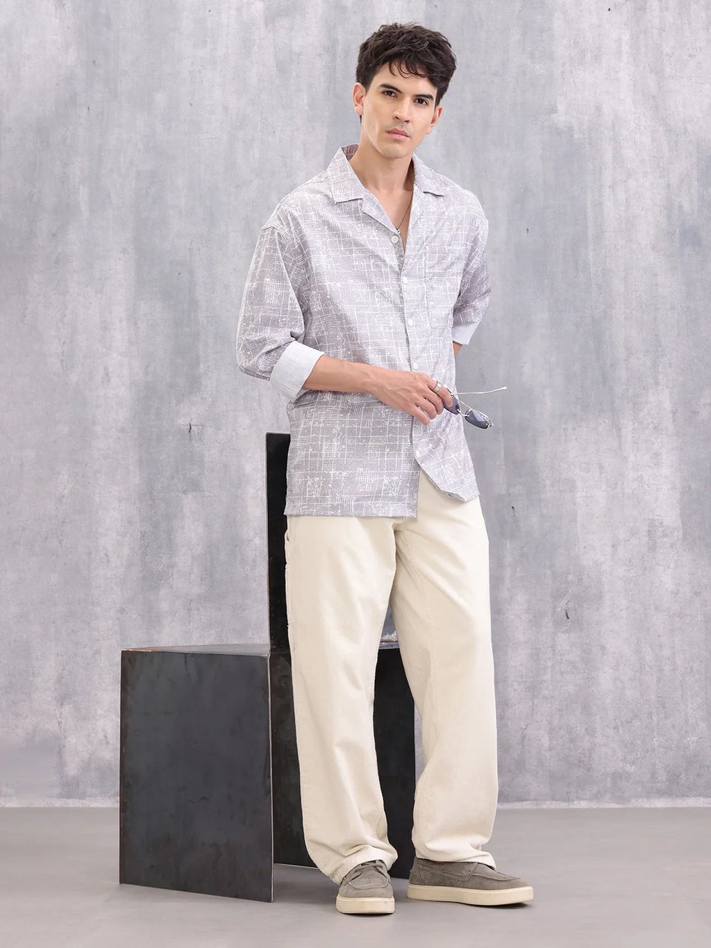 Graphic Aop Cotton Shirt | Grey