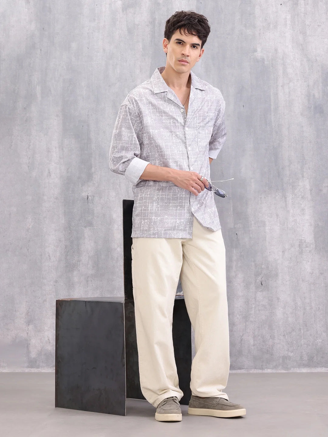 Graphic Aop Cotton Shirt | Grey
