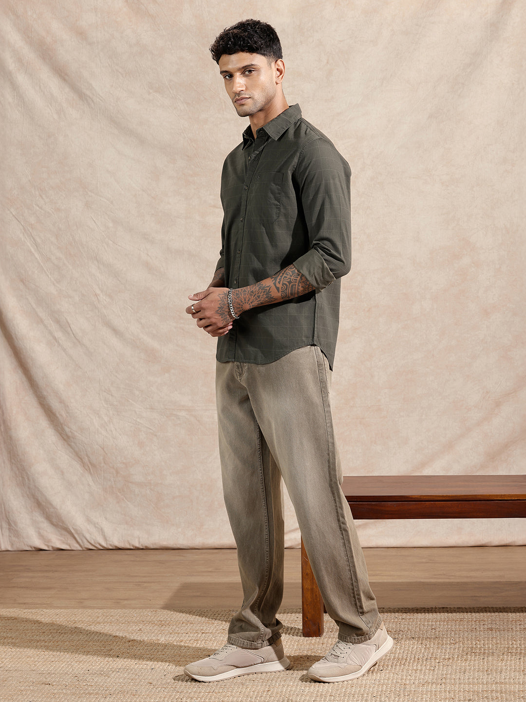 Printed Checked Shirt | Dark Green